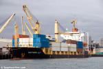 ID 5793 SOUTHERN LILY (2007/6215grt/IMO 9353931, ex-KOTA DAMAI. Renamed KOTA DAMAI in 2010) sits low in the water, loading in Auckland, New Zealand.
